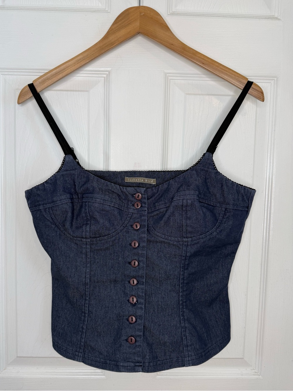 Isabella Bird Denim Corset Adjustable Spaghetti Strap Crop Top Size 12